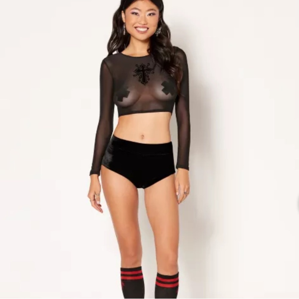 Ladies Body Rage Brand Black Velour Booty Shorts Size Small‎